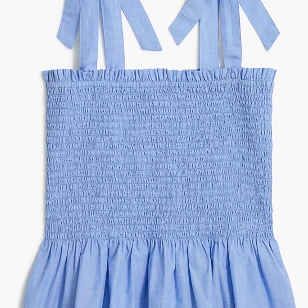 J. Crew Medium Blue Smocked Tie-Shoulder Tank Top Chambray Fabric Stretchy